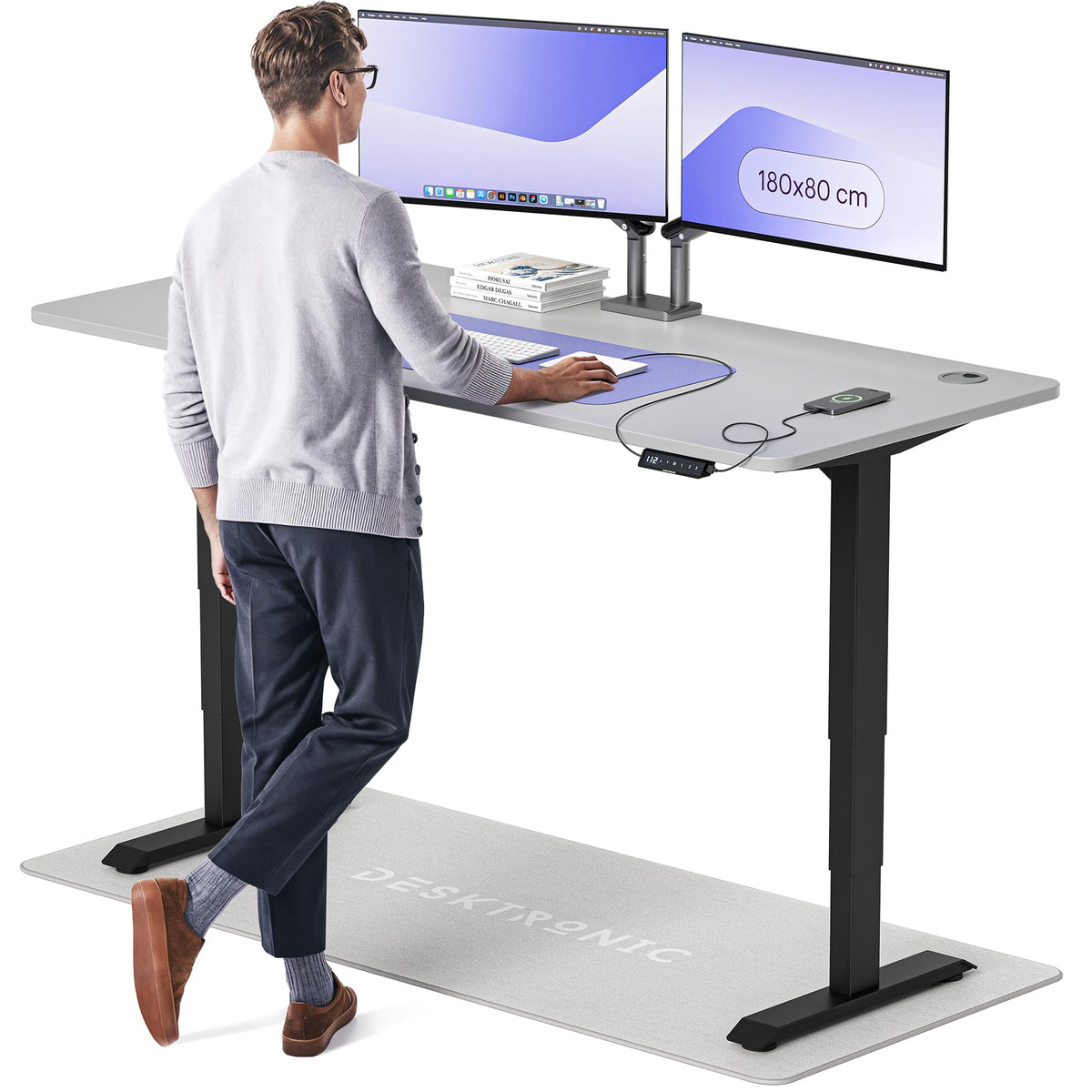Desktronic HomePro Schreibtisch elektrisch höhenverstellbar, Steh-Sitz Schreibtisch mit Dual Motor, Touchscreen & USB-A/USB-C