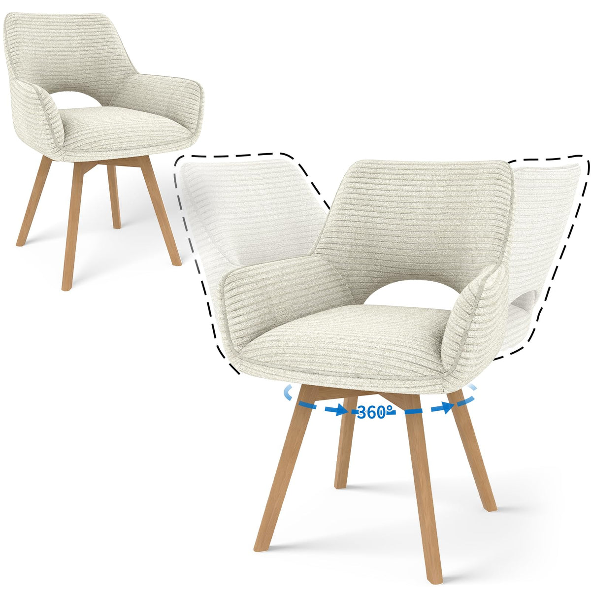JIJIAN 2er Set 360° Drehbare Esszimmerstühle mit Armlehnen, Grün