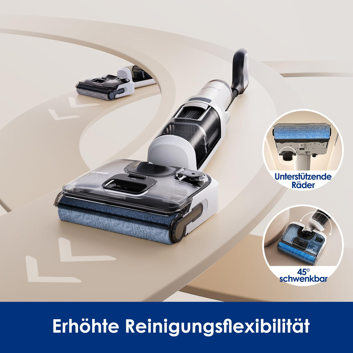 Tineco Floor One Stretch S6 Nass Trockensauger, 20Kpa，180°-Flachdesign
