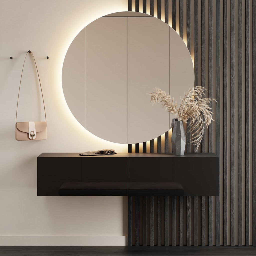 Planetmöbel Garderobe Flur mit Stauraum, Wandgarderobe mit 2 Klappen, Dielenschrank aus Holzwerkstoff Gold Eiche/Anthrazit