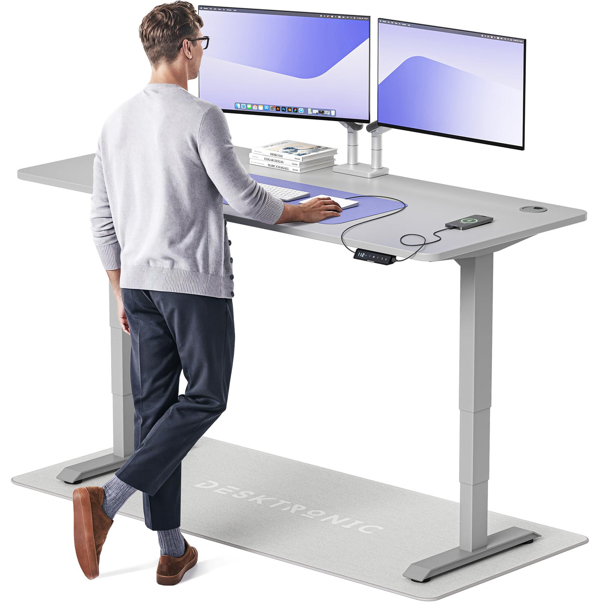 Desktronic HomePro Schreibtisch elektrisch höhenverstellbar, Steh-Sitz Schreibtisch mit Dual Motor, Touchscreen & USB-A/USB-C