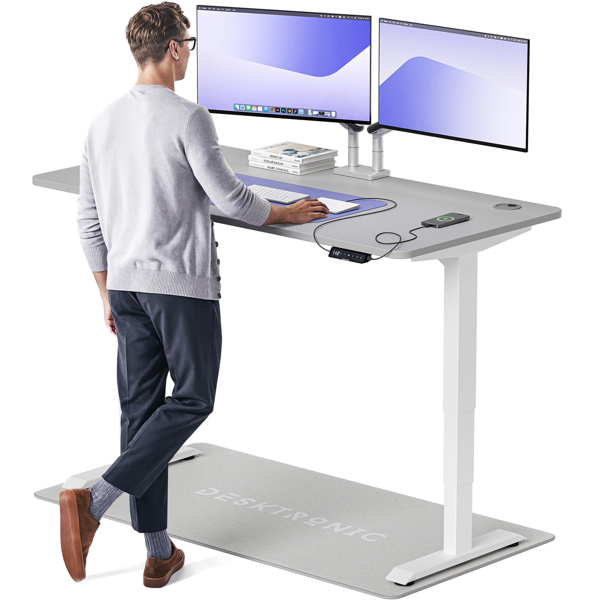 Desktronic HomePro Schreibtisch elektrisch höhenverstellbar, Steh-Sitz Schreibtisch mit Dual Motor, Touchscreen & USB-A/USB-C