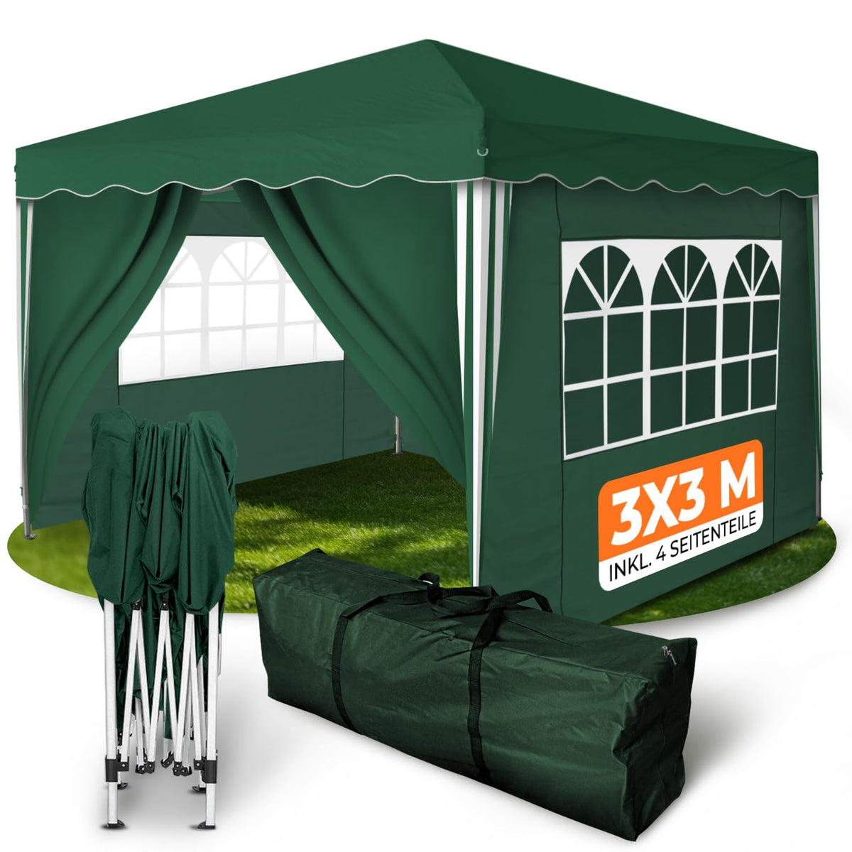 Kronenburg Faltpavillon wasserdicht Dachmaß 3 x 3 m UV Schutz 50+ Pavillon in Champagner mit 4 Seitenteilen