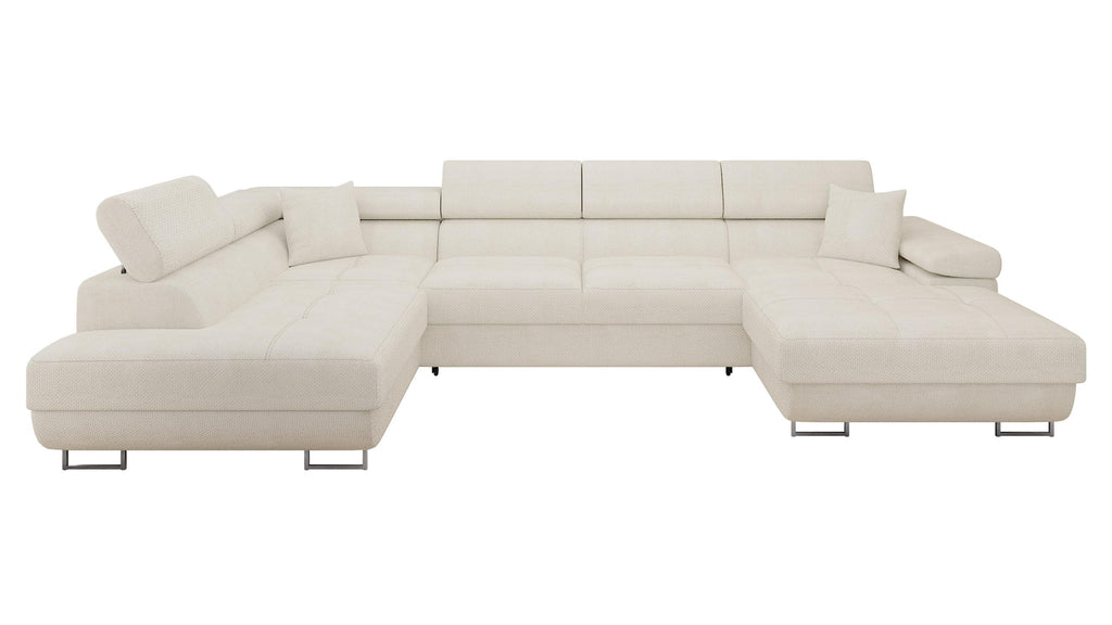Mirjan24 Torezio Bis Ecksofa U-Form mit Schlaffunktion & Bettkasten, Wohnlandschaft mit verstellbaren Kopfstützen