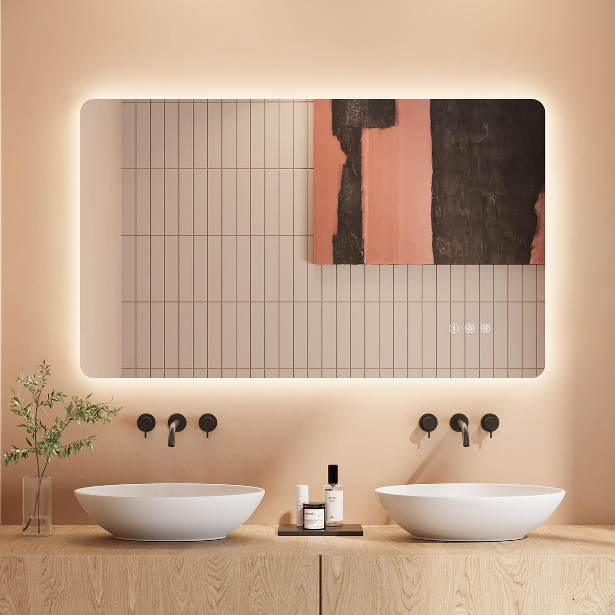 Dripex Badezimmerspiegel Led Badspiegel Rund, Touch-Schalter, Dimmbar, 3 Lichtfarbe Einstellbare Spiegel Bad mit Beleuchtung, LED Wandspiegel mit Licht, Beschlagfrei 80x80 cm