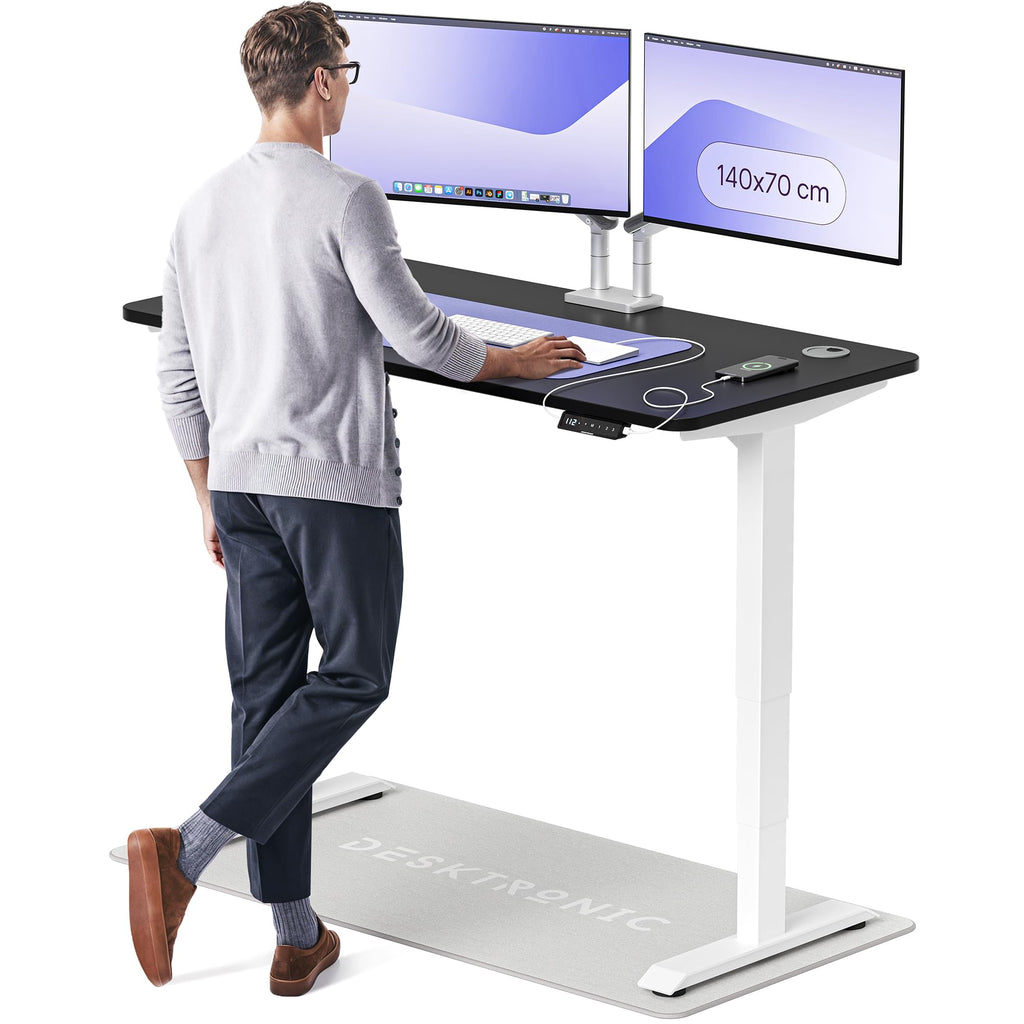 Desktronic HomePro Schreibtisch elektrisch höhenverstellbar, Steh-Sitz Schreibtisch mit Dual Motor, Touchscreen & USB-A/USB-C