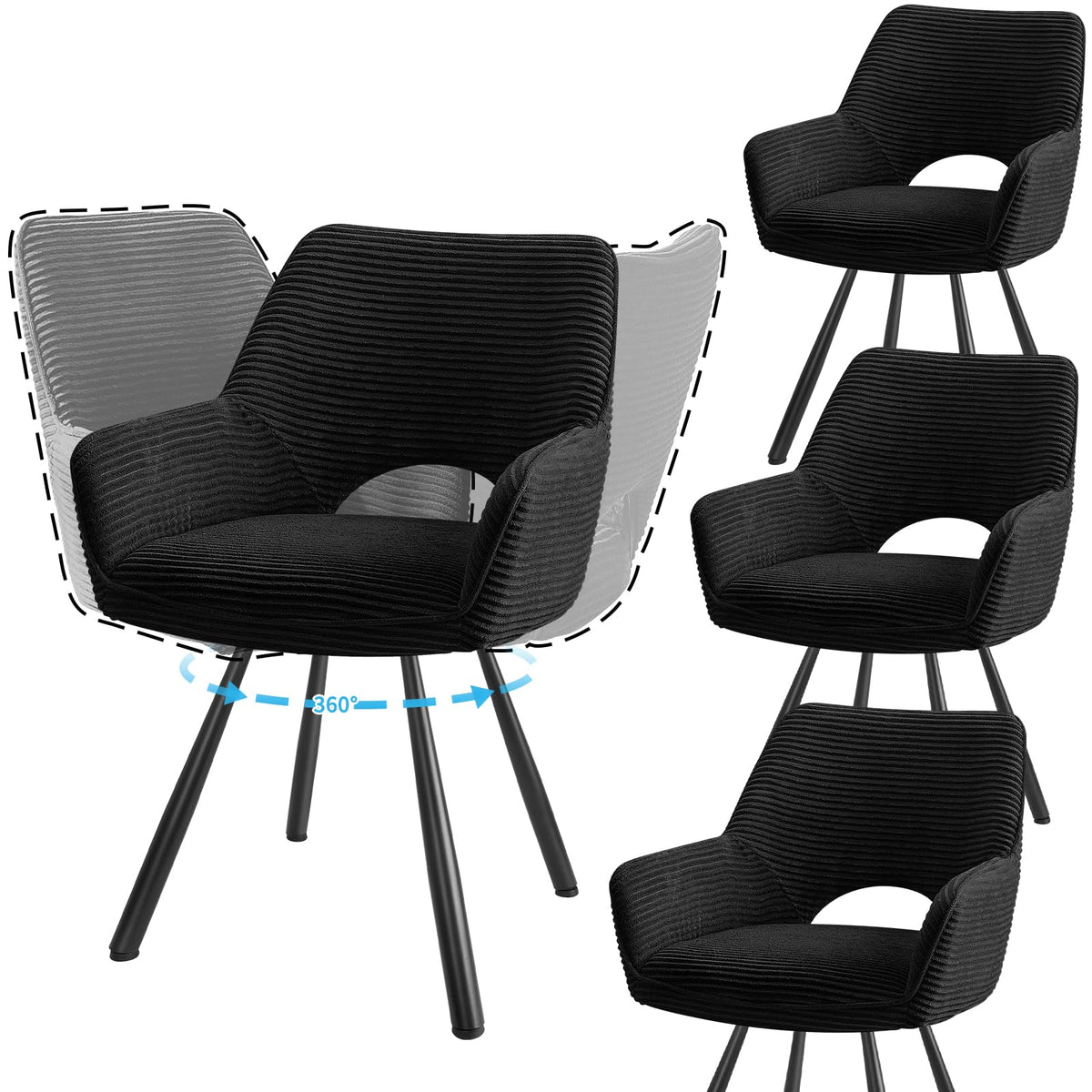 JIJIAN 2er Set 360° Drehbare Esszimmerstühle mit Armlehnen, Grün