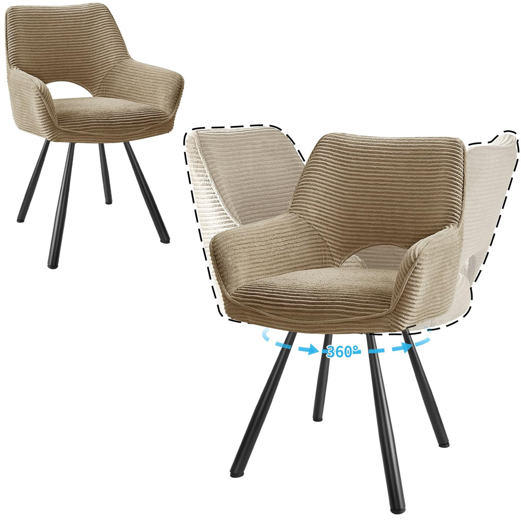 JIJIAN 2er Set 360° Drehbare Esszimmerstühle mit Armlehnen, Grün