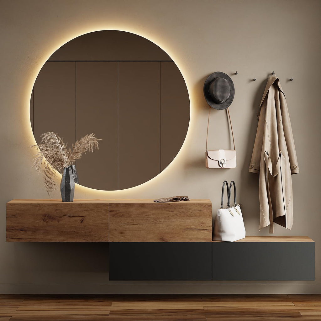 Planetmöbel Garderobe Flur mit Stauraum, Wandgarderobe mit 2 Klappen, Dielenschrank aus Holzwerkstoff Gold Eiche/Anthrazit