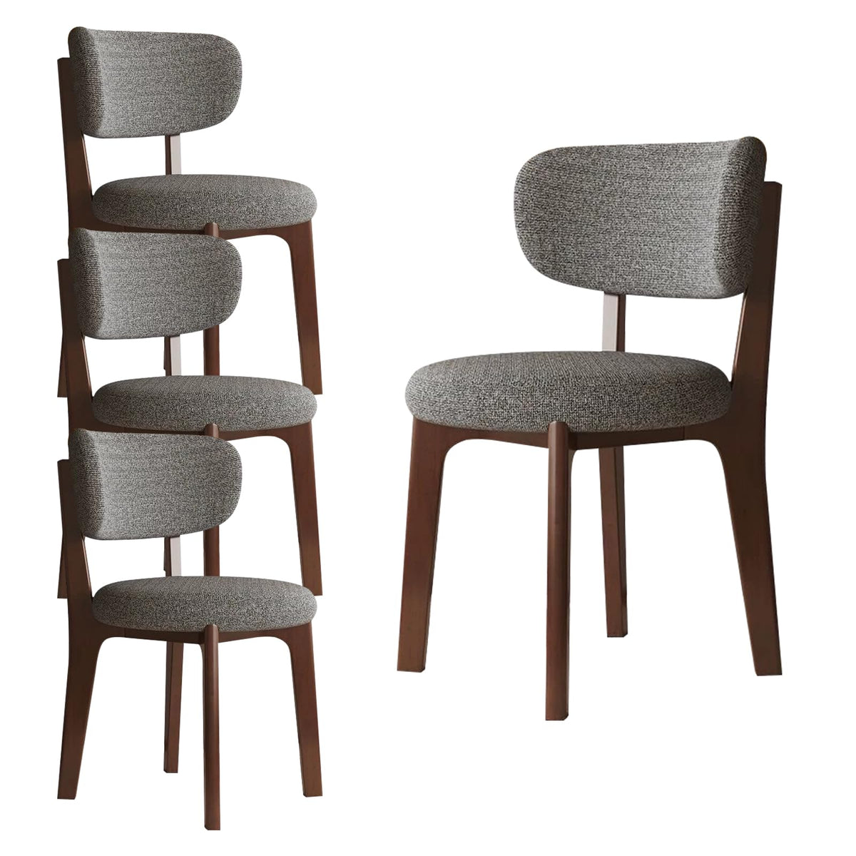 Esszimmerstühle 4er Set mit Polsterung, Holzbeine in Walnuss, Khaki, Küchenstühle mit geschwungener Rückenlehne
