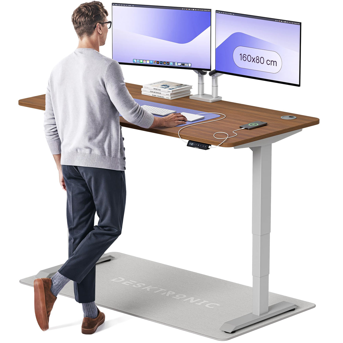 Desktronic HomePro Schreibtisch elektrisch höhenverstellbar, Steh-Sitz Schreibtisch mit Dual Motor, Touchscreen & USB-A/USB-C