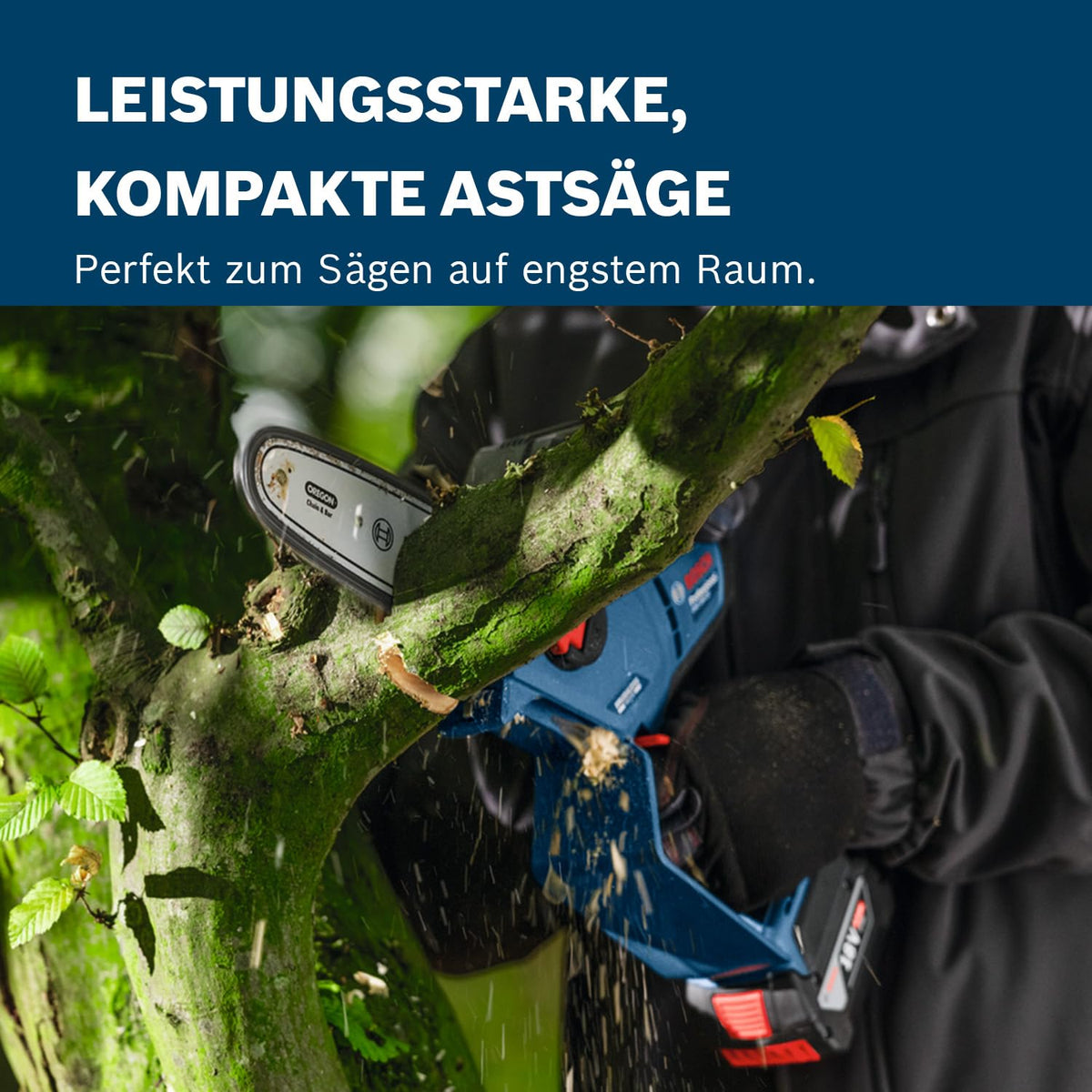 Bosch Professional 18V System Astsäge GKE 18V-20 (bis zu 350 Schnitte pro Akku-Ladung, Schneiden bis 18 cm, bürstenloser Motor, inkl. Schwertschutz 20 cm)