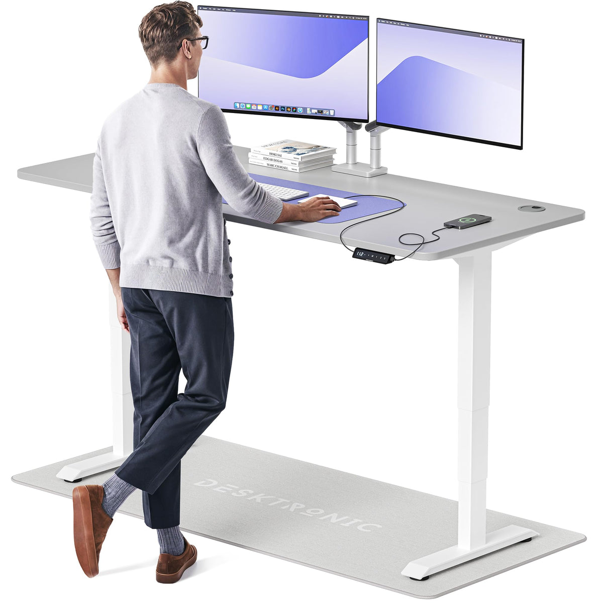 Desktronic HomePro Schreibtisch elektrisch höhenverstellbar, Steh-Sitz Schreibtisch mit Dual Motor, Touchscreen & USB-A/USB-C