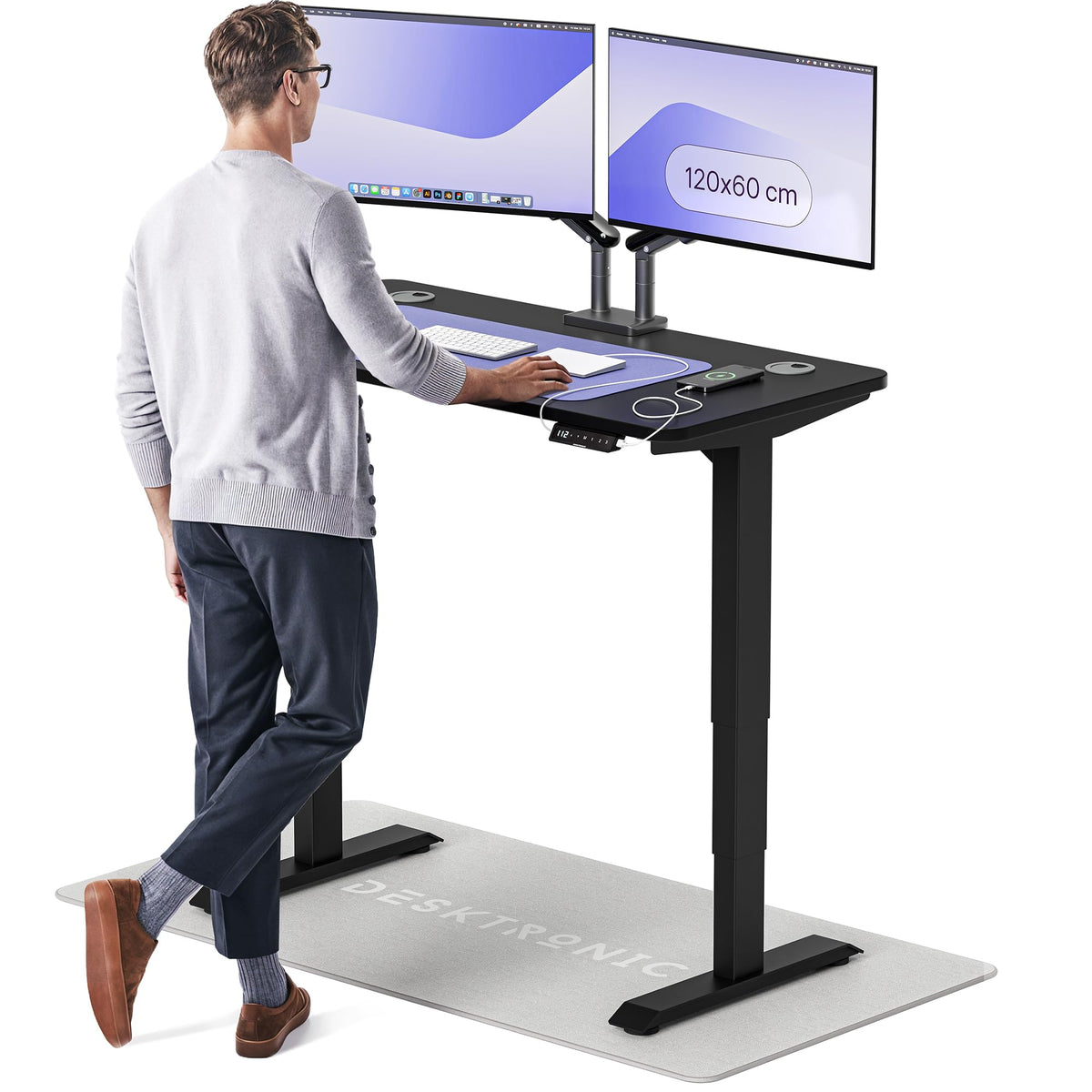 Desktronic HomePro Schreibtisch elektrisch höhenverstellbar, Steh-Sitz Schreibtisch mit Dual Motor, Touchscreen & USB-A/USB-C