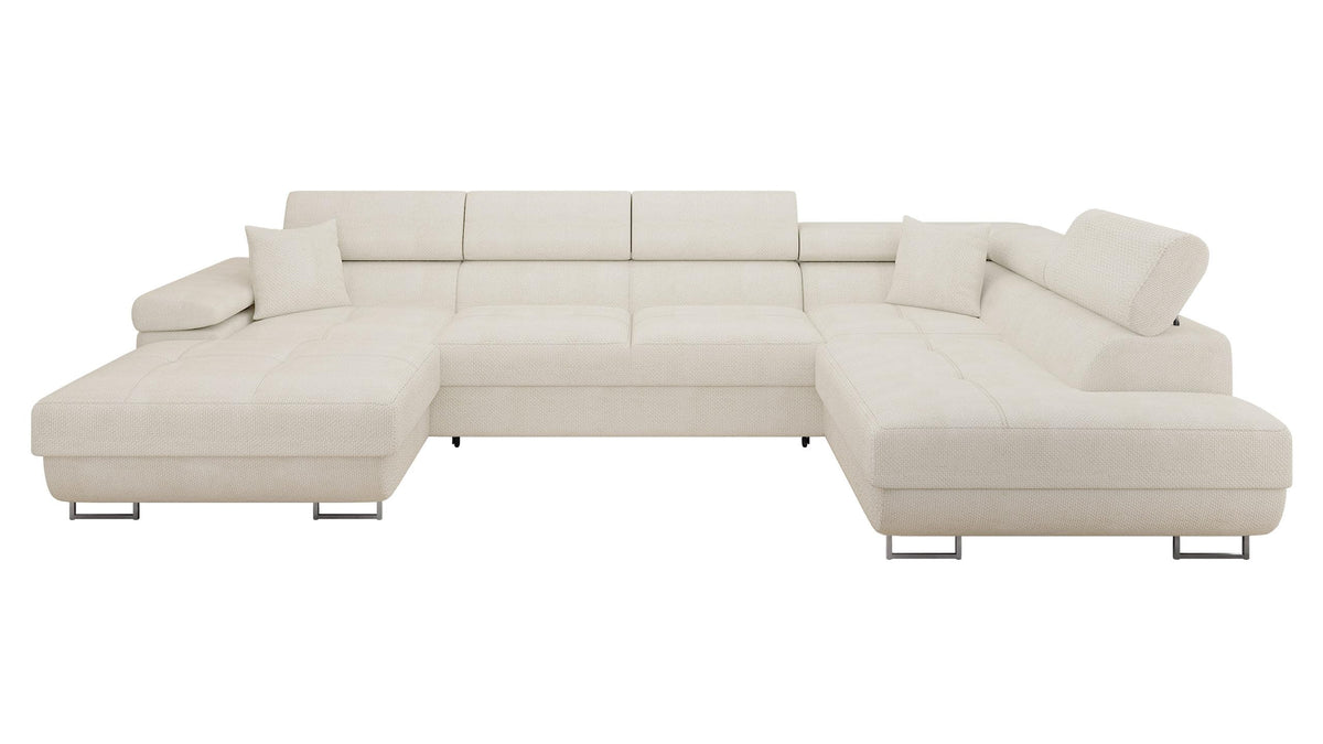 Mirjan24 Torezio Bis Ecksofa U-Form mit Schlaffunktion & Bettkasten, Wohnlandschaft mit verstellbaren Kopfstützen
