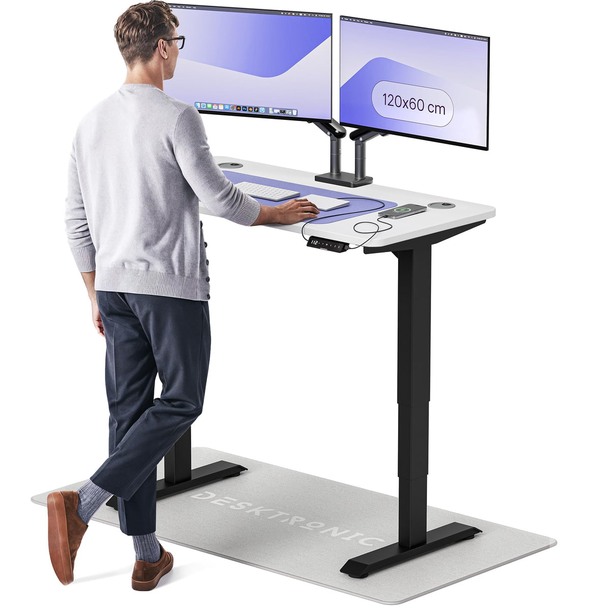 Desktronic HomePro Schreibtisch elektrisch höhenverstellbar, Steh-Sitz Schreibtisch mit Dual Motor, Touchscreen & USB-A/USB-C