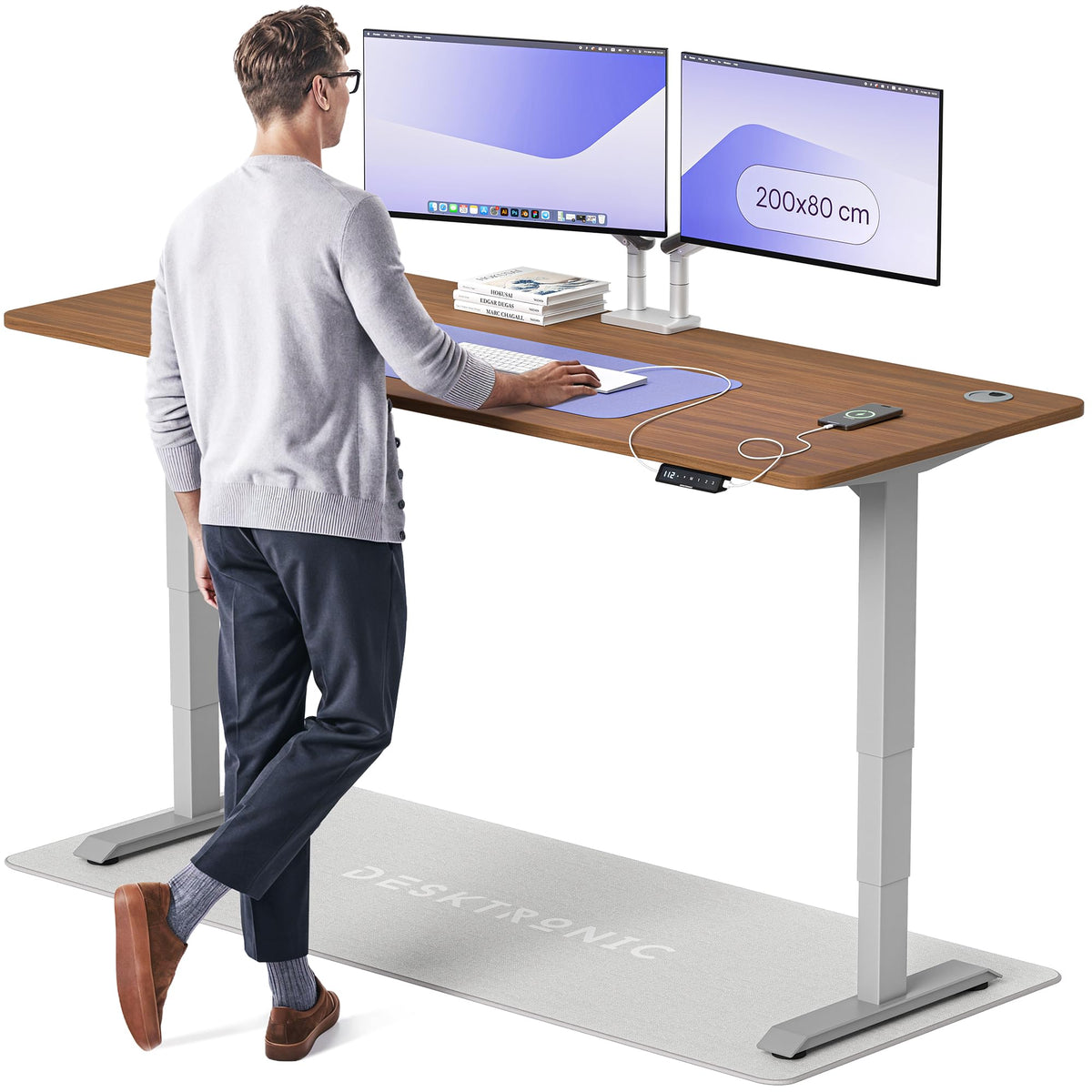 Desktronic HomePro Schreibtisch elektrisch höhenverstellbar, Steh-Sitz Schreibtisch mit Dual Motor, Touchscreen & USB-A/USB-C