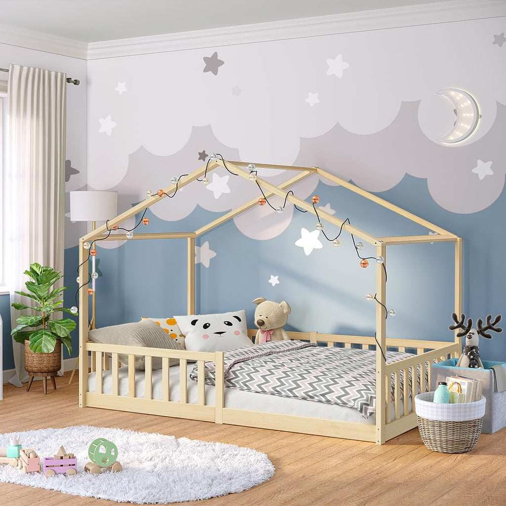 Bellabino Bia Kinderbett 120x200 cm, Bodenbett, Weiß, mit Rausfallschutz