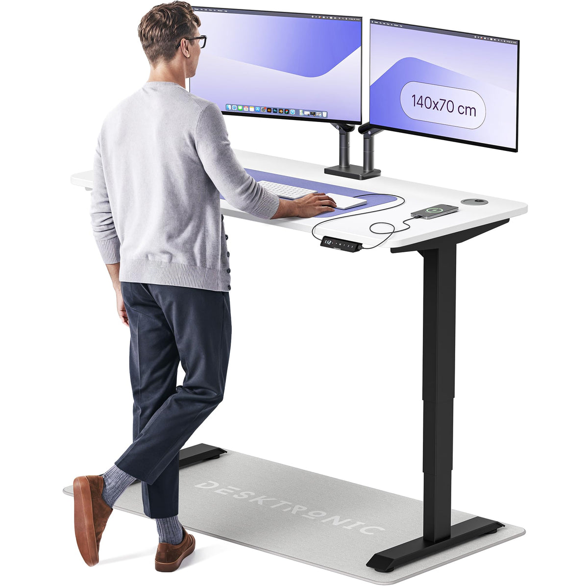 Desktronic HomePro Schreibtisch elektrisch höhenverstellbar, Steh-Sitz Schreibtisch mit Dual Motor, Touchscreen & USB-A/USB-C