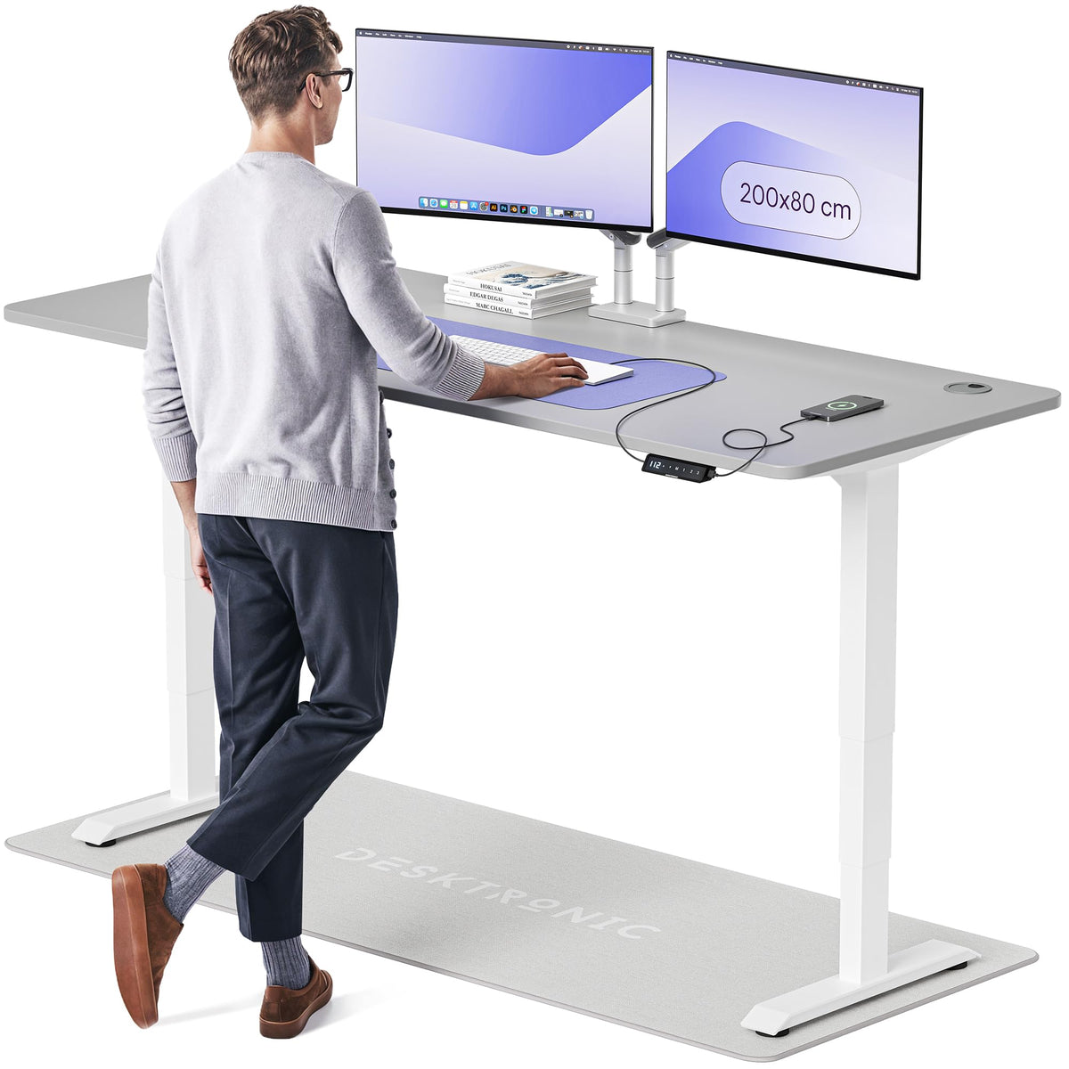 Desktronic HomePro Schreibtisch elektrisch höhenverstellbar, Steh-Sitz Schreibtisch mit Dual Motor, Touchscreen & USB-A/USB-C