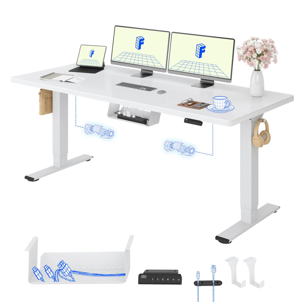 FLEXISPOT Höhenverstellbarer Schreibtisch elektrisch, Doppelmotor 160x80 cm