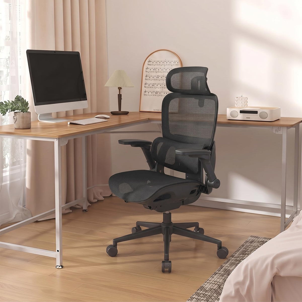 SIHOO Ergonomischer Bürostuhl Schwarz bis 150 kg – Schreibtischstuhl mit verstellbarer Kopfstütze, Lordosenstütze & Armlehnen