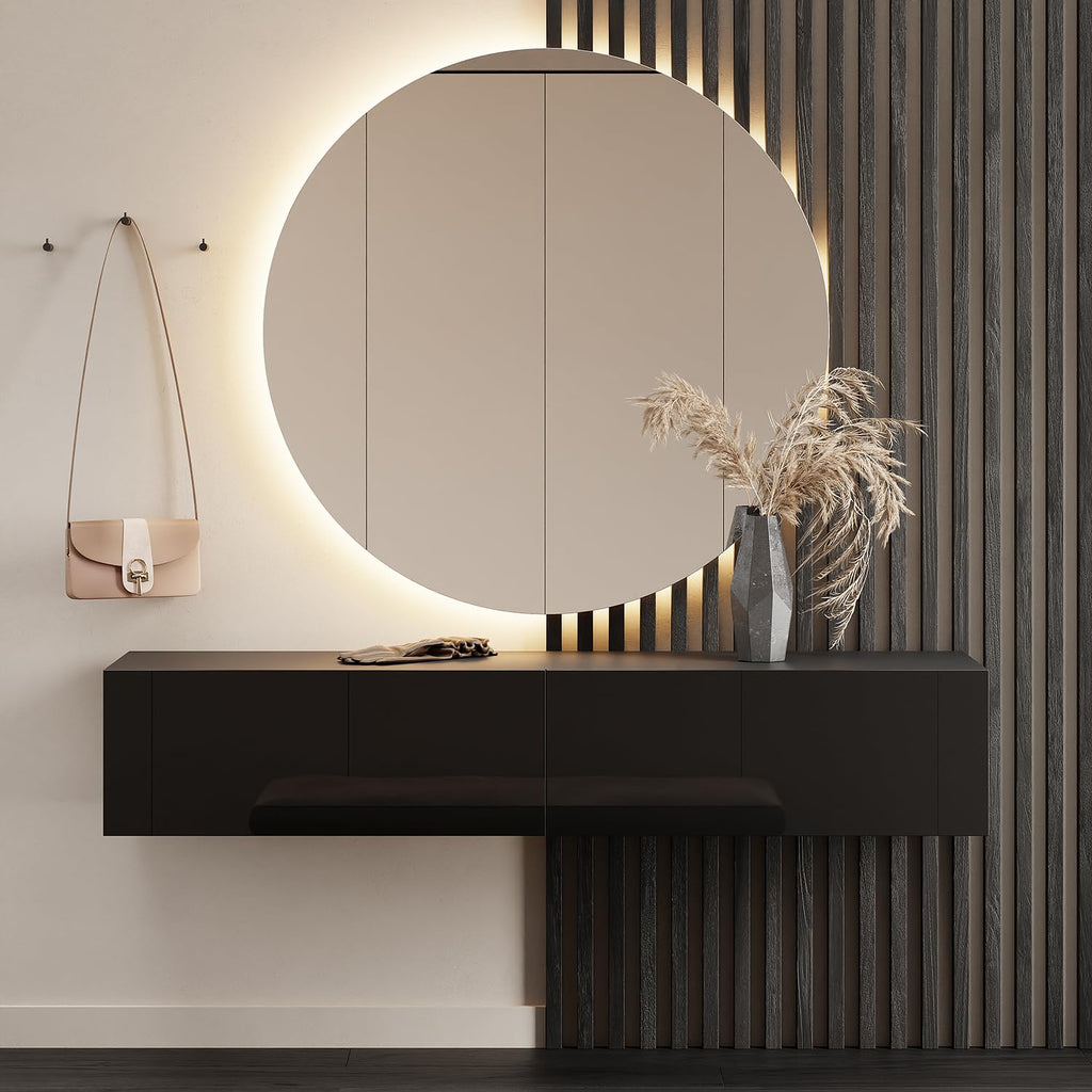 Planetmöbel Garderobe Flur mit Stauraum, Wandgarderobe mit 2 Klappen, Dielenschrank aus Holzwerkstoff Gold Eiche/Anthrazit