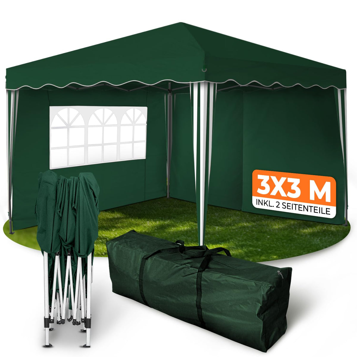 Kronenburg Faltpavillon wasserdicht Dachmaß 3 x 3 m UV Schutz 50+ Pavillon in Champagner mit 4 Seitenteilen