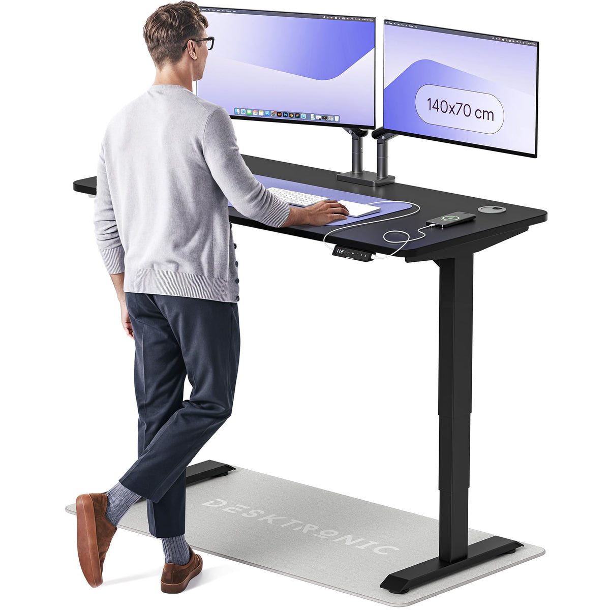 Desktronic HomePro Schreibtisch elektrisch höhenverstellbar, Steh-Sitz Schreibtisch mit Dual Motor, Touchscreen & USB-A/USB-C