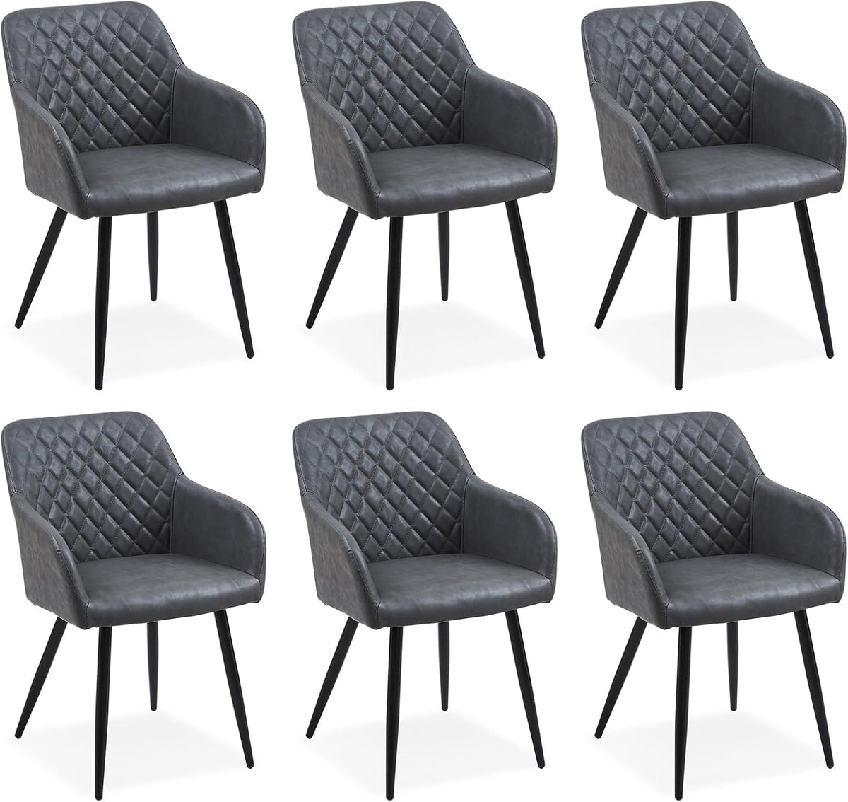 CLIPOP Esszimmerstühle 4er Set, Küchenstühle Grau Kunstlederstoff stühle Polsterstühle mit Armlehne Metallbeine Polstersessel Stühle für Esszimmer Küche (4, Kunstleder Grau)