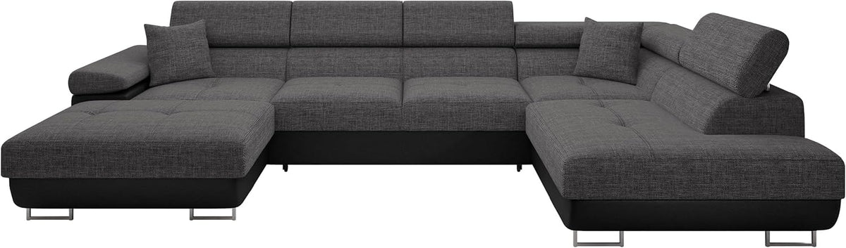 Mirjan24 Torezio Bis Ecksofa U-Form mit Schlaffunktion & Bettkasten, Wohnlandschaft mit verstellbaren Kopfstützen