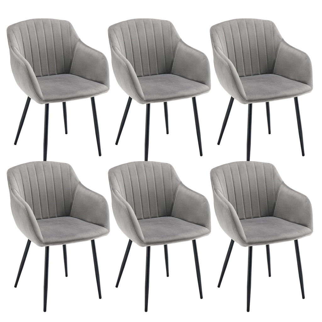 Esszimmerstühle Beige 4er Set mit Armlehnen, Modern Polsterstühle Leinen, Küchenstühle mit Metallgestell für Esszimmer, Wohnzimmer, Küche