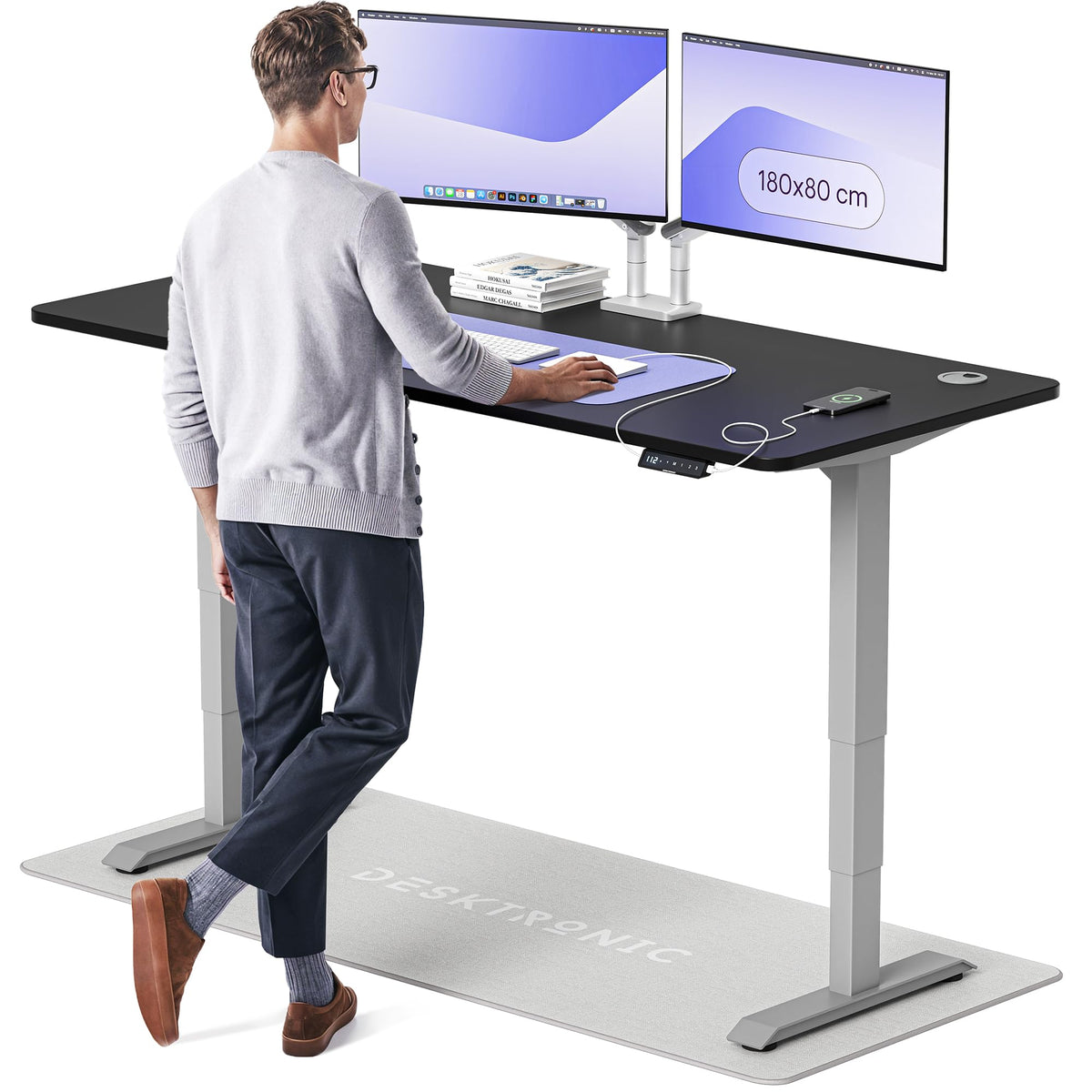 Desktronic HomePro Schreibtisch elektrisch höhenverstellbar, Steh-Sitz Schreibtisch mit Dual Motor, Touchscreen & USB-A/USB-C