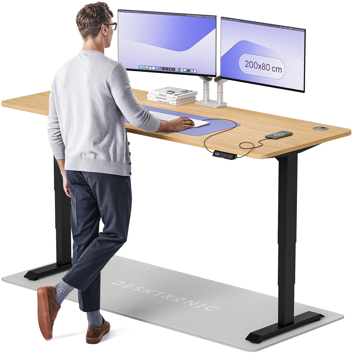 Desktronic HomePro Schreibtisch elektrisch höhenverstellbar, Steh-Sitz Schreibtisch mit Dual Motor, Touchscreen & USB-A/USB-C