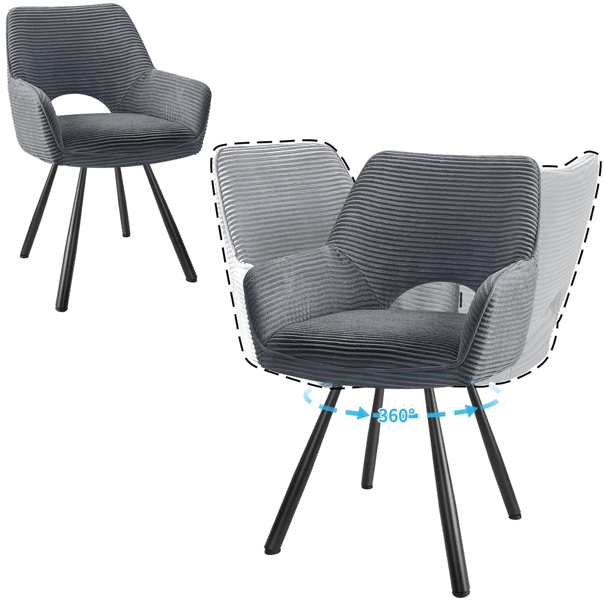JIJIAN 2er Set 360° Drehbare Esszimmerstühle mit Armlehnen, Grün