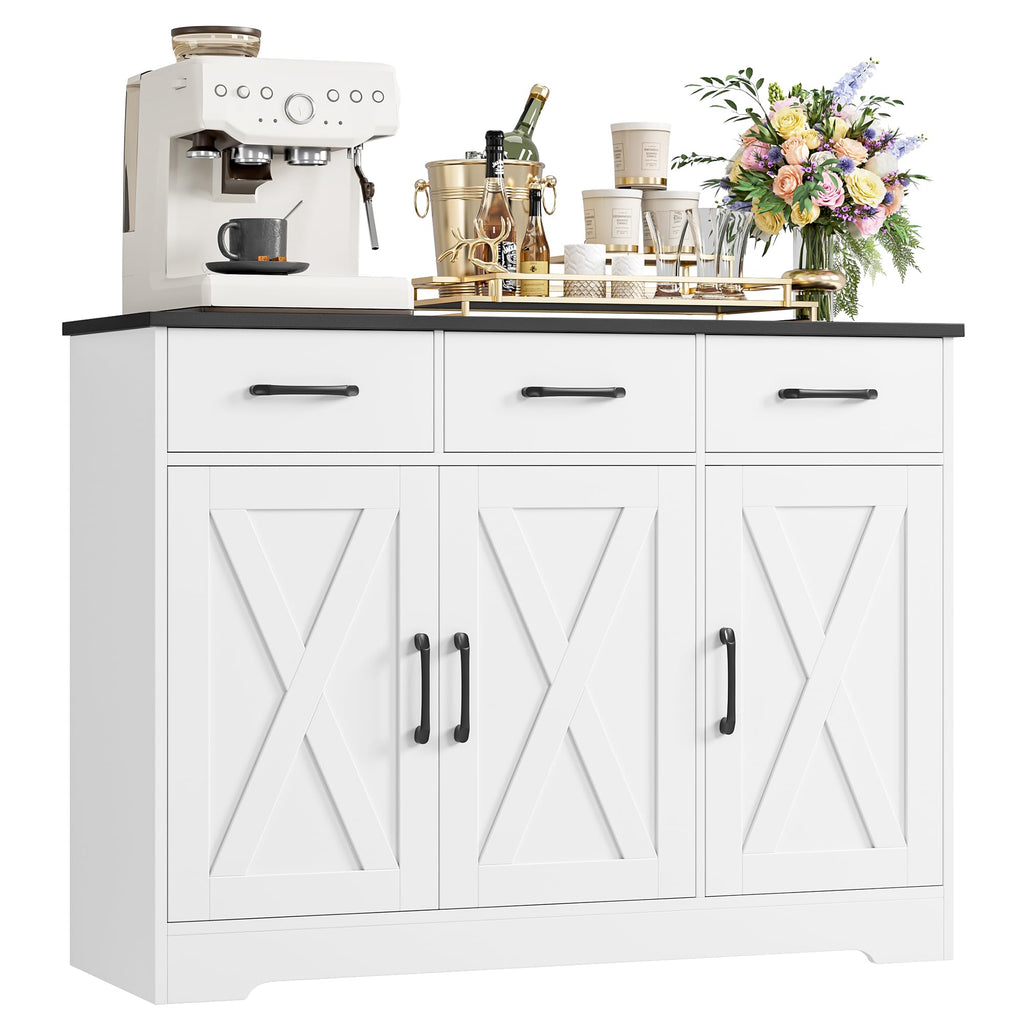 HOCSOK Sideboard, Küchenschrank mit Verstellbaren Ablagen, Weiß & Braun