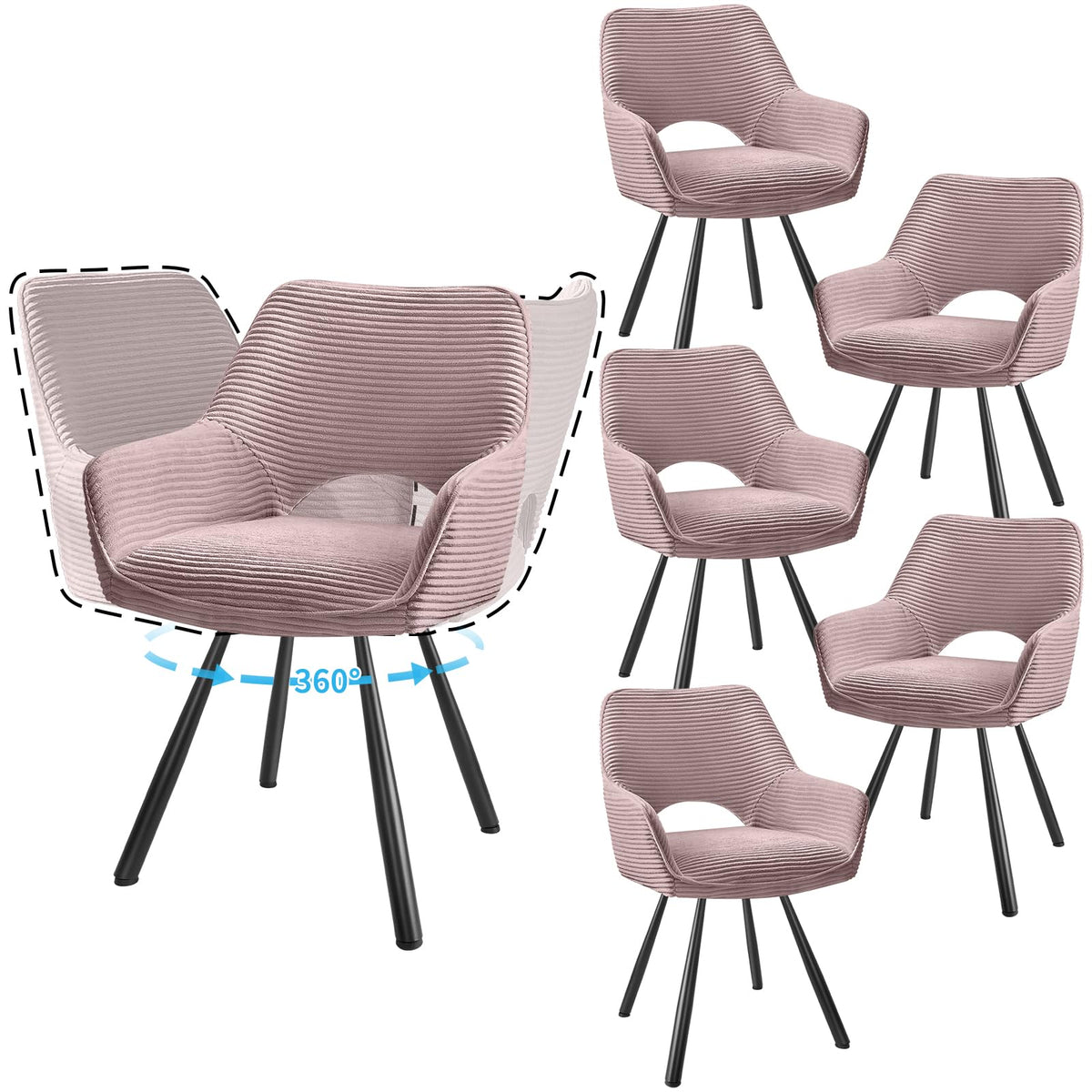 JIJIAN 2er Set 360° Drehbare Esszimmerstühle mit Armlehnen, Grün