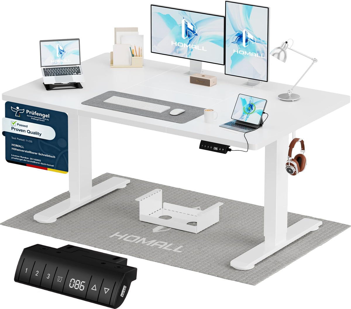 Homall Elektrischer Schreibtisch höhenverstellbar Weiß – Standing Desk mit USB-A, Memory-Funktion & Kabelmanagement
