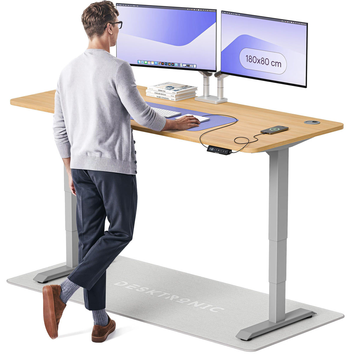 Desktronic HomePro Schreibtisch elektrisch höhenverstellbar, Steh-Sitz Schreibtisch mit Dual Motor, Touchscreen & USB-A/USB-C