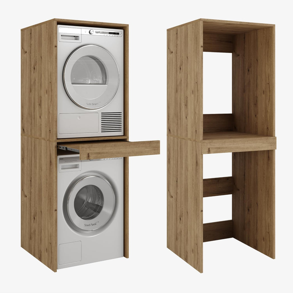 PLATAN ROOM Hochschrank Badschrank Waschmaschine Trockner Schrank Waschmaschinenschrank für Waschmaschine & Wäschetrockner Überbauschrank 187 x 65 x 66 cm Badregal (Weiß, 66 cm breit)