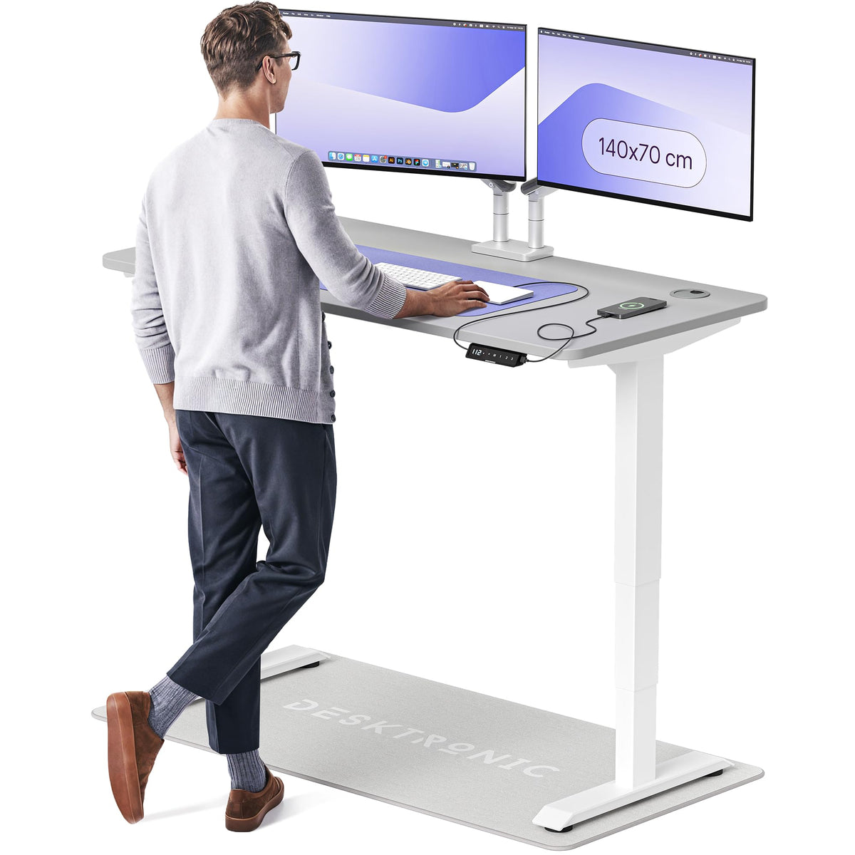 Desktronic HomePro Schreibtisch elektrisch höhenverstellbar, Steh-Sitz Schreibtisch mit Dual Motor, Touchscreen & USB-A/USB-C