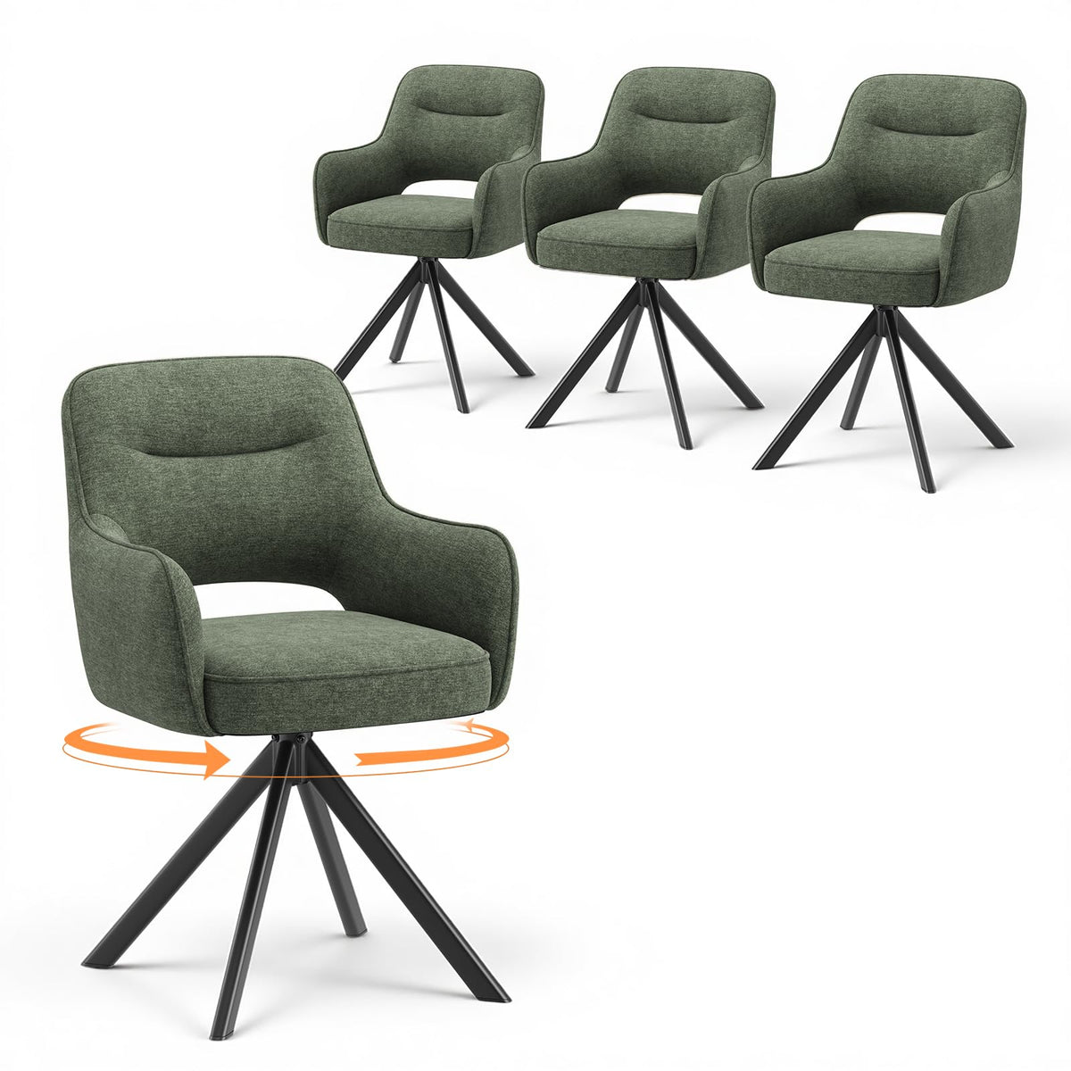 COLAMY Drehstühle für Esszimmer, 2er Set, Drehbare Polsterstühle mit Armlehnen und Rückenlehne, Bequeme Küchenstühle für Wohnzimmer & Essbereich, Beige