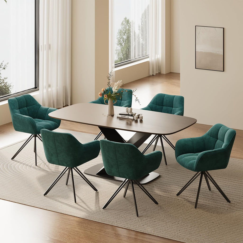 COLAMY Drehstühle für Esszimmer, 2er Set, Drehbare Polsterstühle mit Armlehnen und Rückenlehne, Bequeme Küchenstühle für Wohnzimmer & Essbereich, Beige