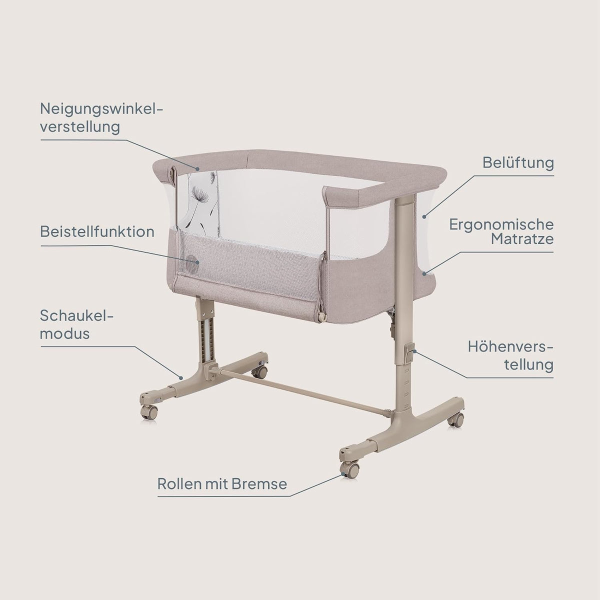 Lionelo Aurora 3 in 1 Babybett bis 9 kg, Beistellbett, Wiege