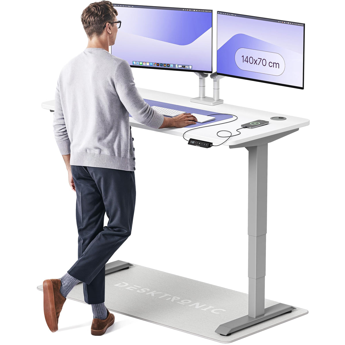 Desktronic HomePro Schreibtisch elektrisch höhenverstellbar, Steh-Sitz Schreibtisch mit Dual Motor, Touchscreen & USB-A/USB-C