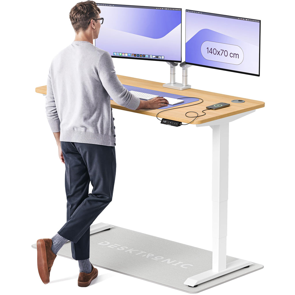 Desktronic HomePro Schreibtisch elektrisch höhenverstellbar, Steh-Sitz Schreibtisch mit Dual Motor, Touchscreen & USB-A/USB-C