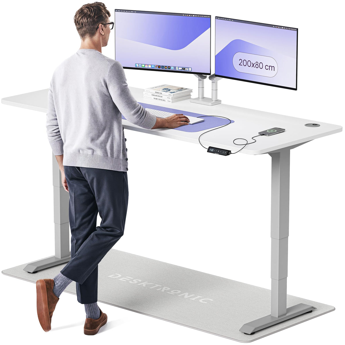 Desktronic HomePro Schreibtisch elektrisch höhenverstellbar, Steh-Sitz Schreibtisch mit Dual Motor, Touchscreen & USB-A/USB-C