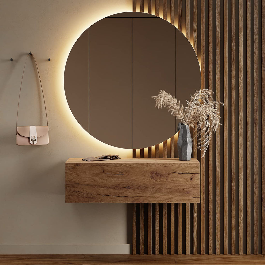 Planetmöbel Garderobe Flur mit Stauraum, Wandgarderobe mit 2 Klappen, Dielenschrank aus Holzwerkstoff Gold Eiche/Anthrazit