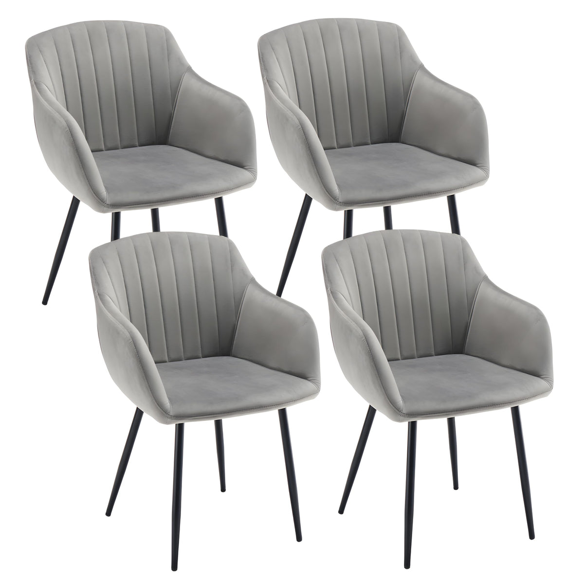 Esszimmerstühle Beige 4er Set mit Armlehnen, Modern Polsterstühle Leinen, Küchenstühle mit Metallgestell für Esszimmer, Wohnzimmer, Küche