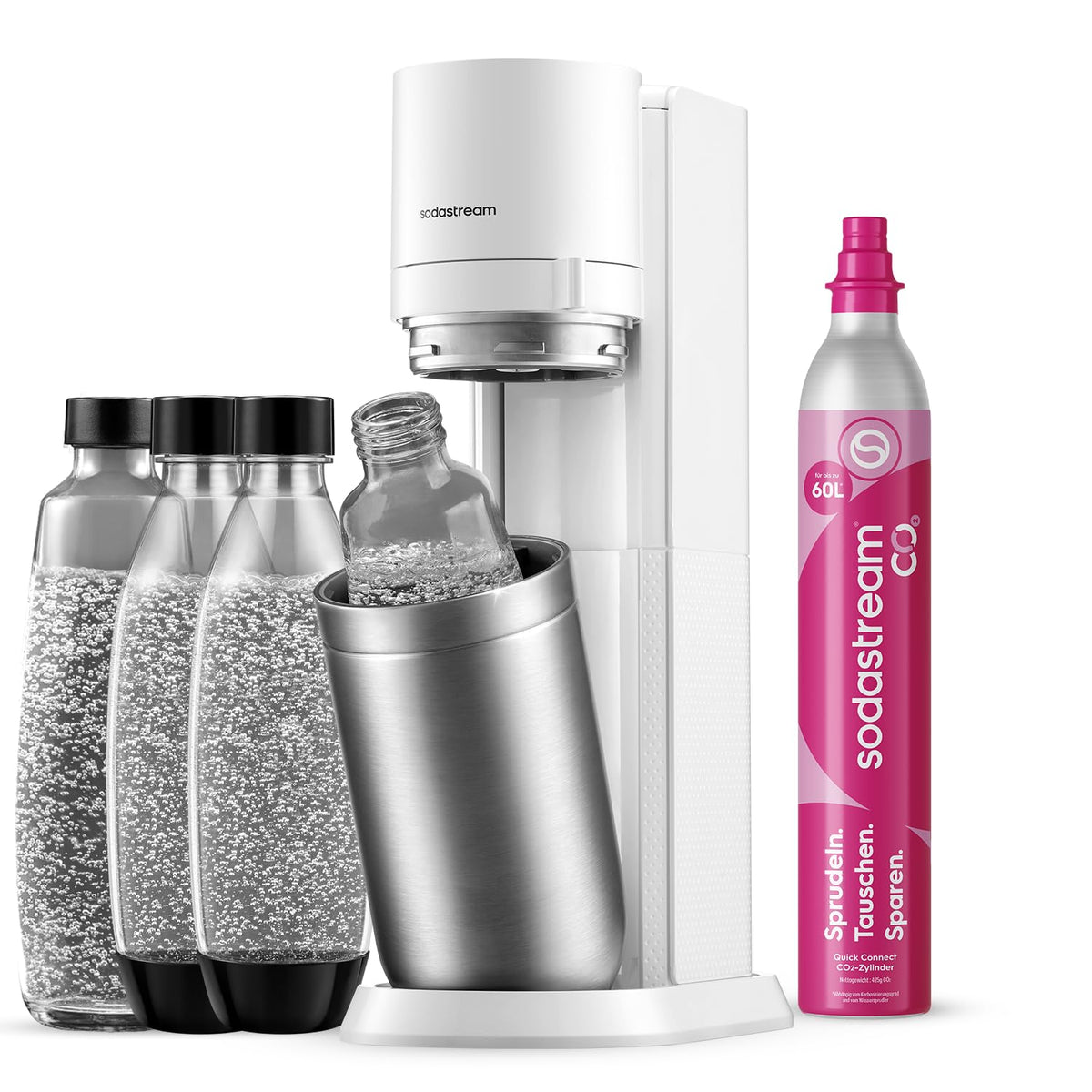 SodaStream DUO Wassersprudler - 4x 1L Sprudlerflaschen & CO2-Zylinder